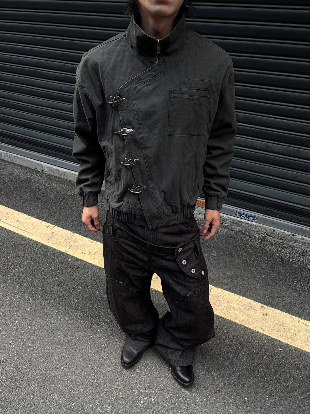 Gothic Zip-Up Funnel-Neck Fencing Fireman Jacket