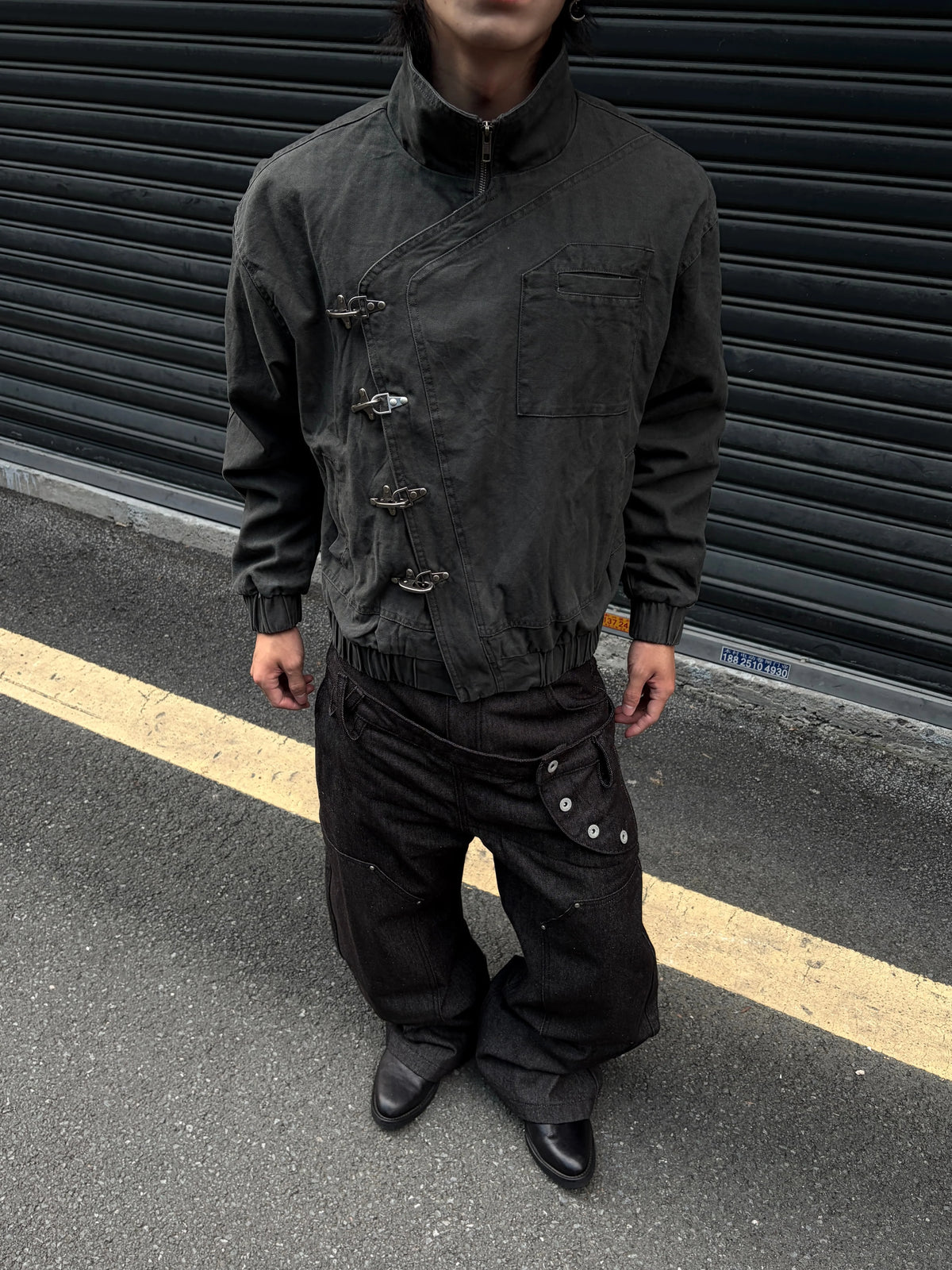 Gothic Zip-Up Funnel-Neck Fencing Fireman Jacket