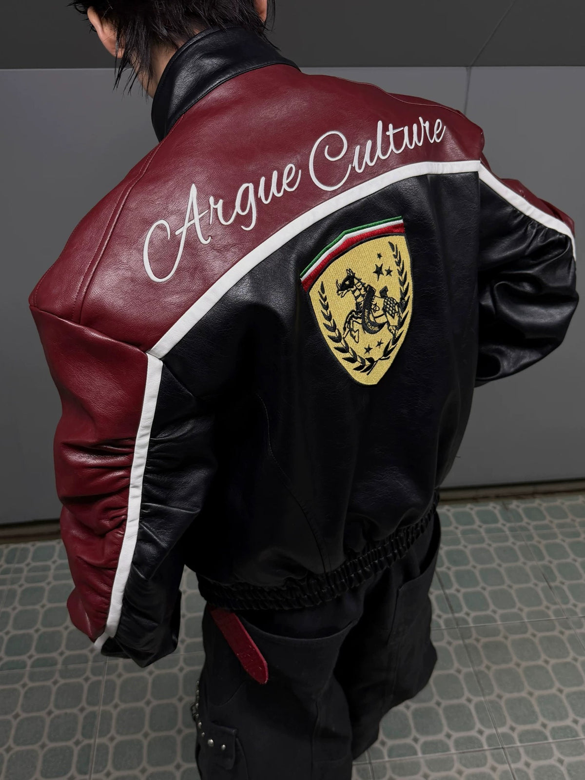 Crest Panel Leather Racing Jacket