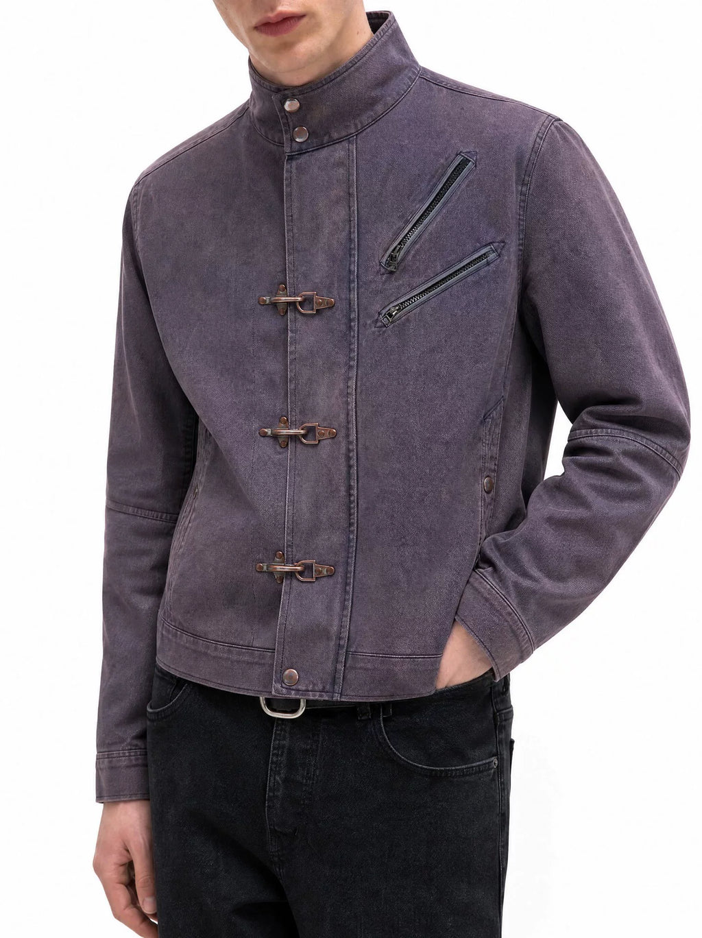 Dual Angled Zip Fireman Clasp Utility Jacket