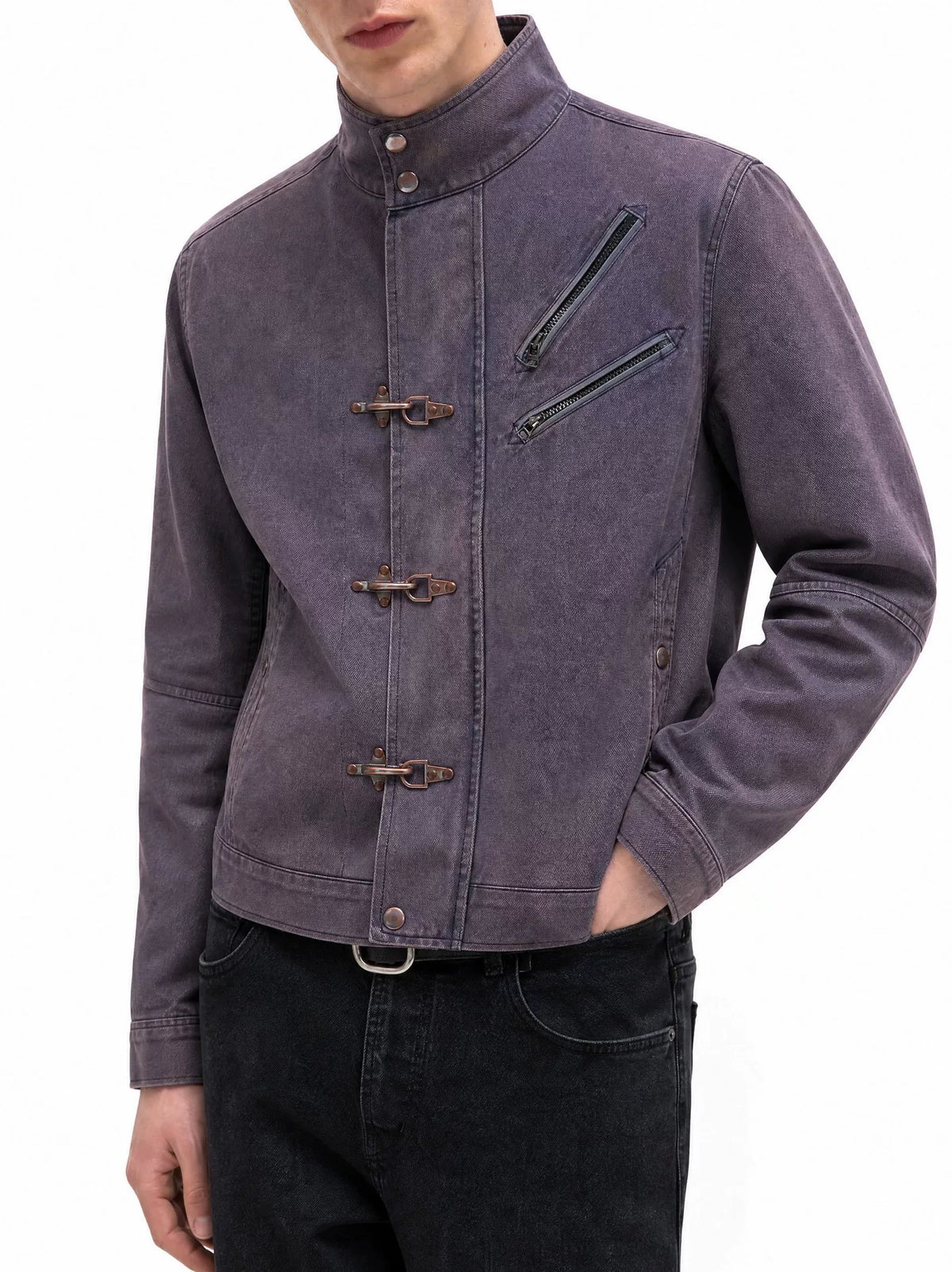 Dual Angled Zip Fireman Clasp Utility Jacket