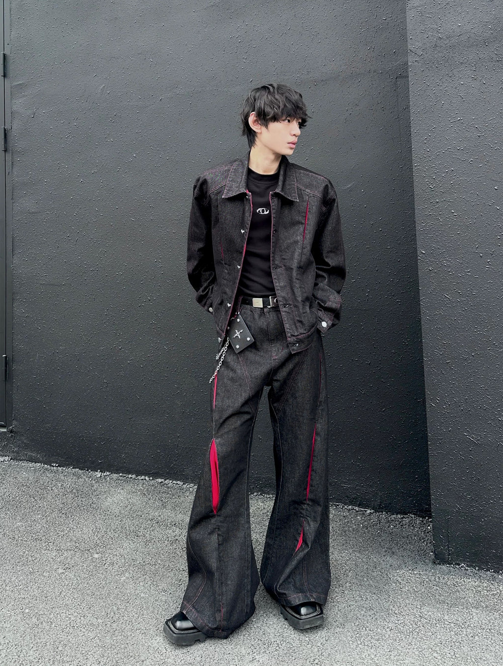 Cyberpunk Articulated Panel Wide-Leg Jeans
