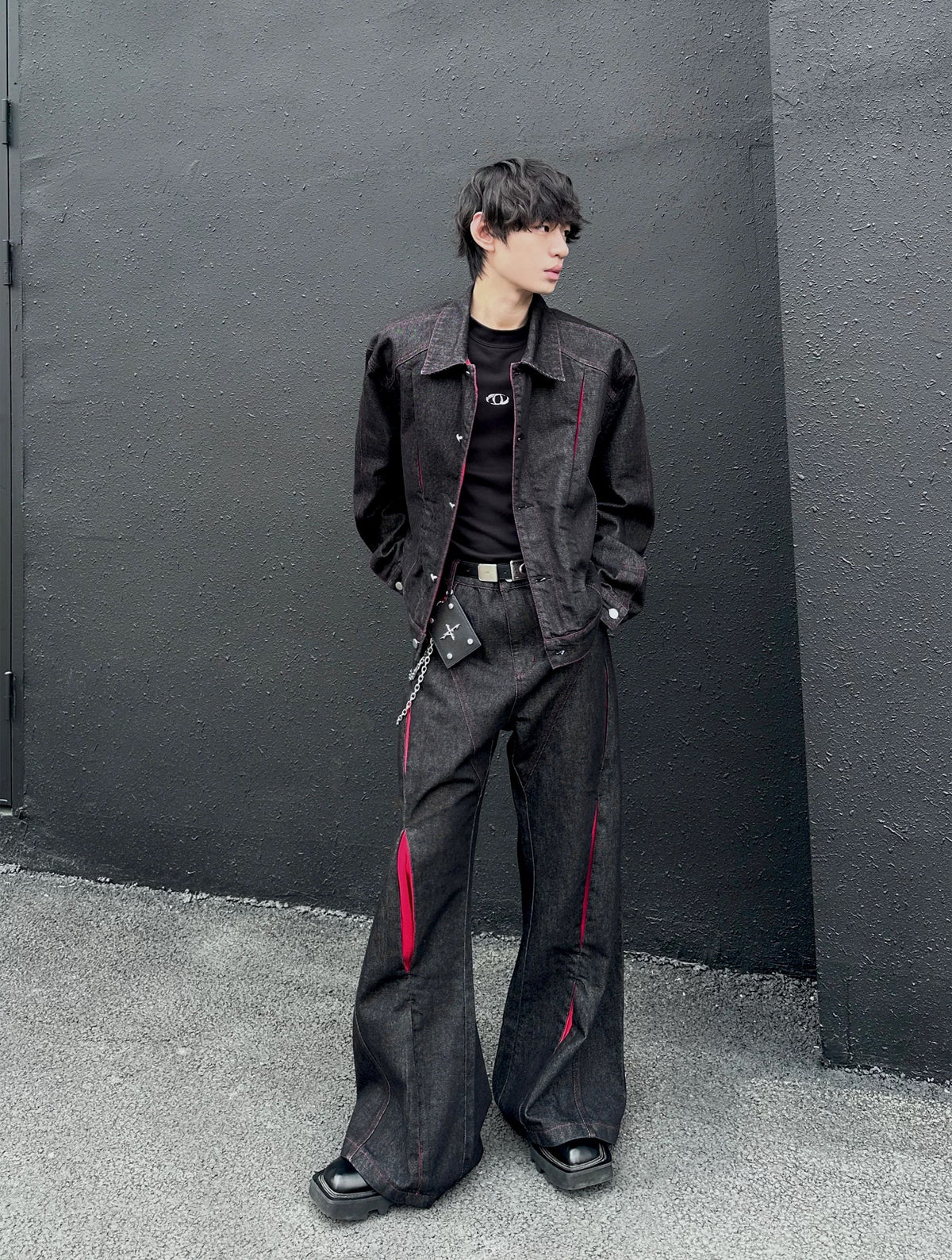 Cyberpunk Articulated Panel Wide-Leg Jeans