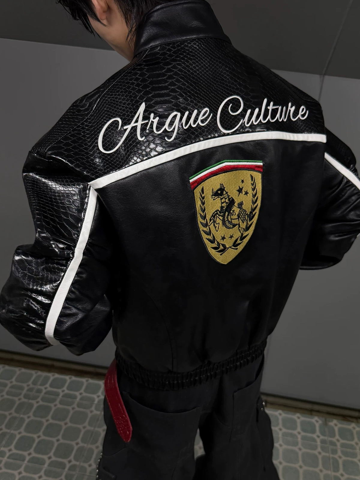 Crest Panel Leather Racing Jacket