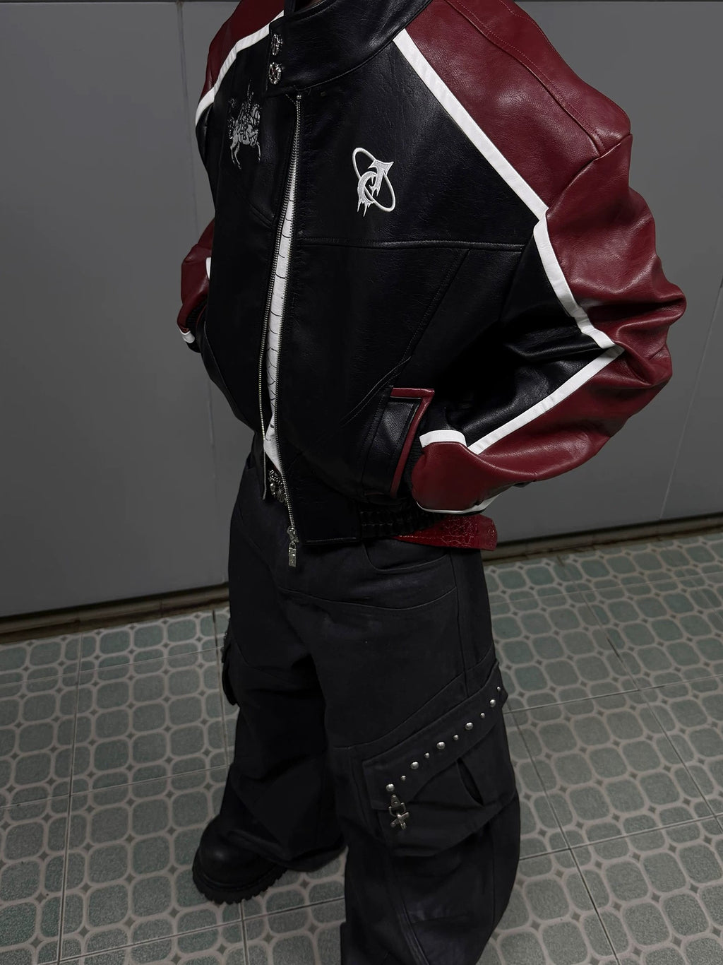 Crest Panel Leather Racing Jacket
