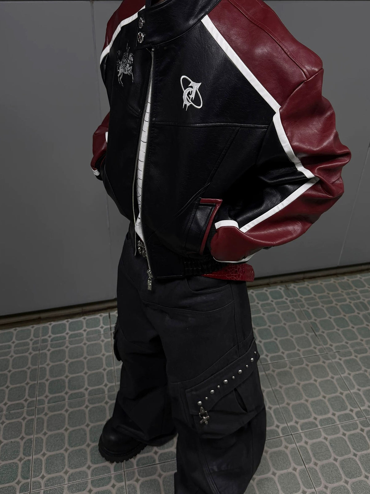 Crest Panel Leather Racing Jacket