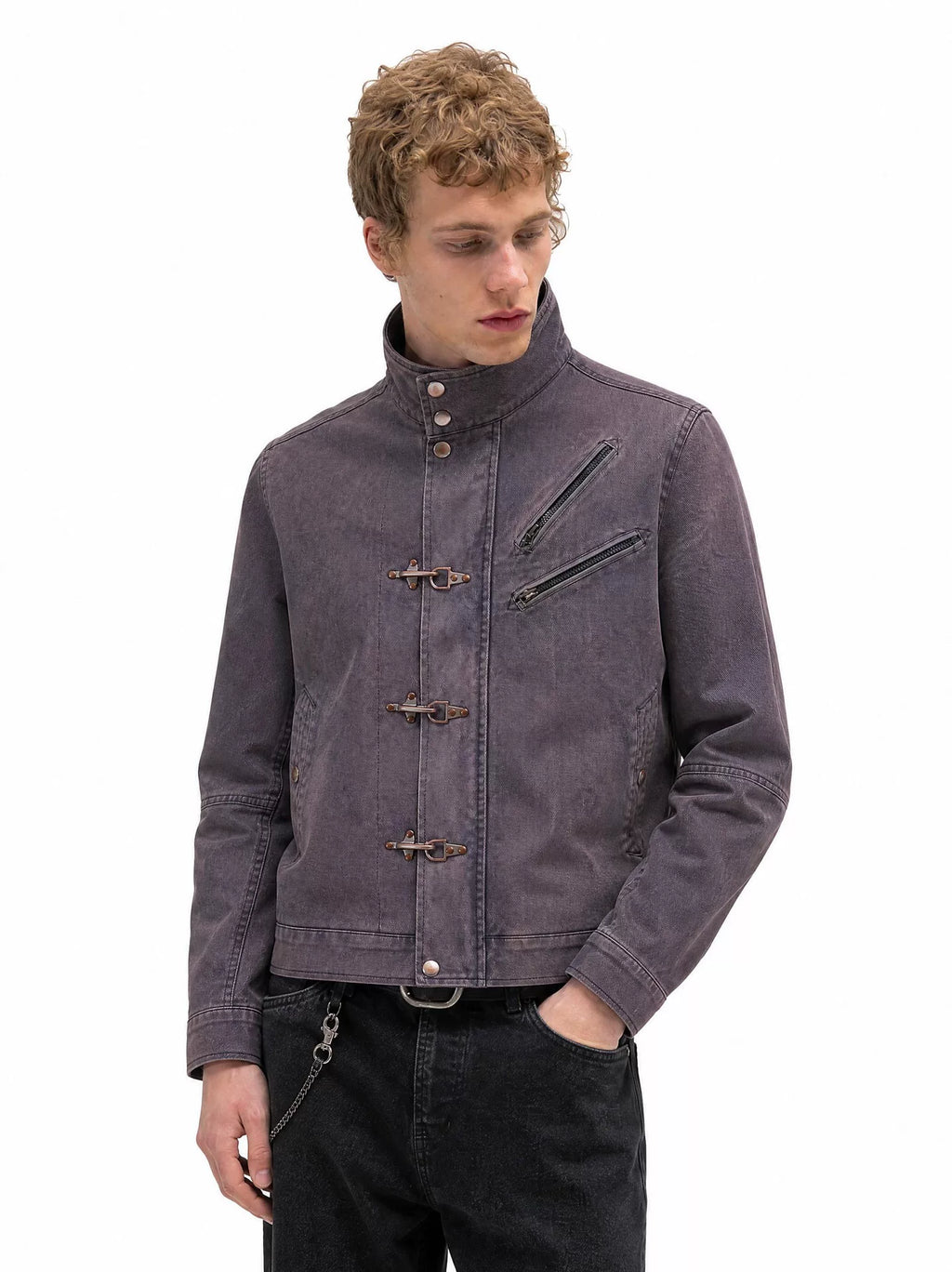 Dual Angled Zip Fireman Clasp Utility Jacket