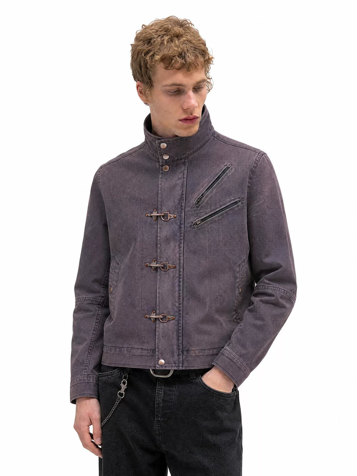 Dual Angled Zip Fireman Clasp Utility Jacket