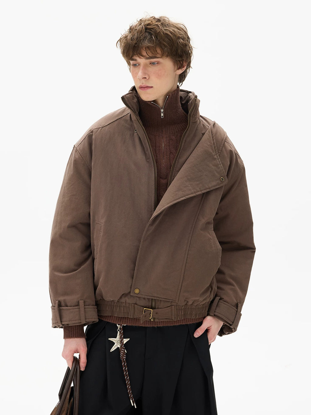 High-Collar Buckled Hem Fencing Jacket