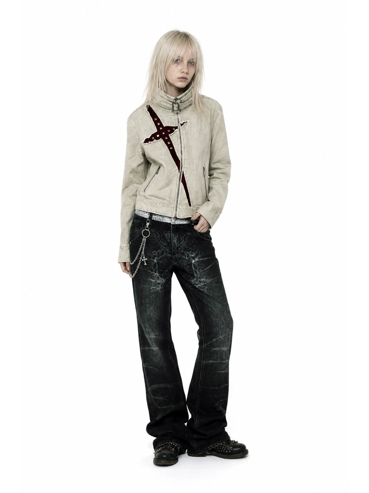 Y2K Gothic Buckled Funnel-Neck Studded Slash Jacket