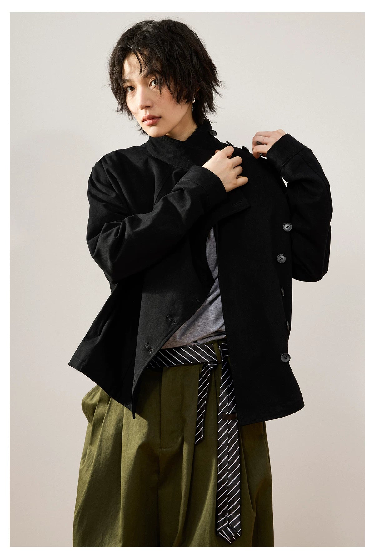 Asymmetric Side-Buttoning Fencing Jacket
