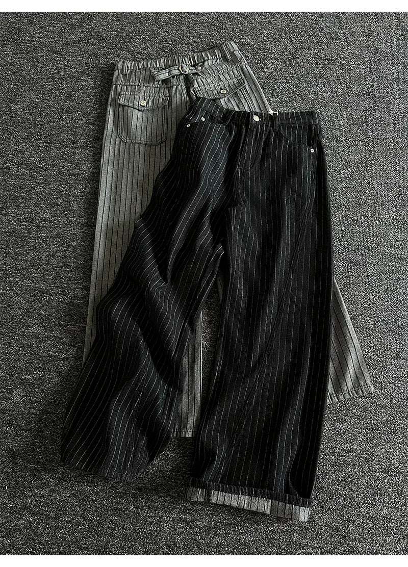 Avant-Garde Spiral Seam Pinstripe Baggy Pants