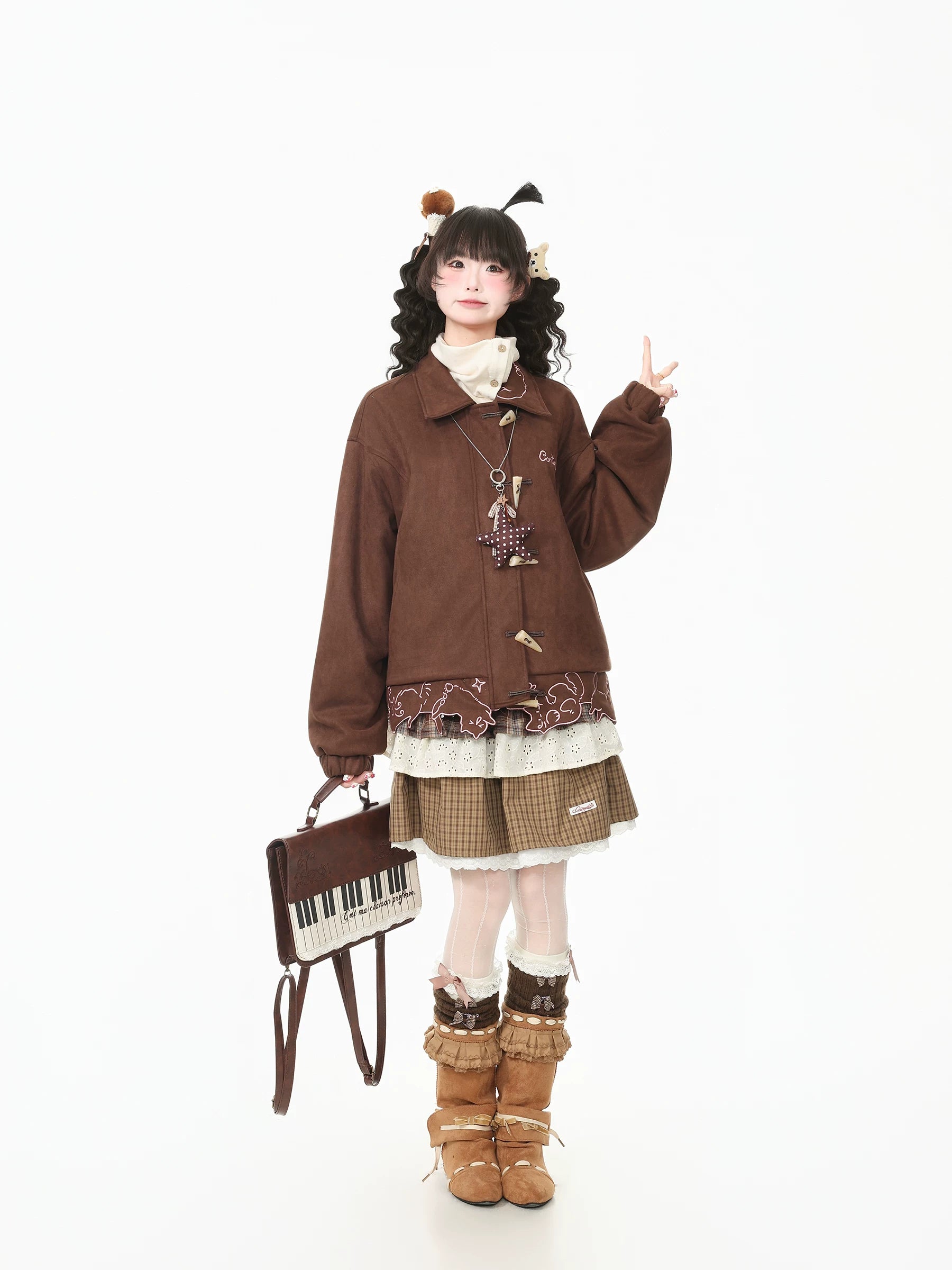 Scalloped Cat Hem Suede Toggle Jacket