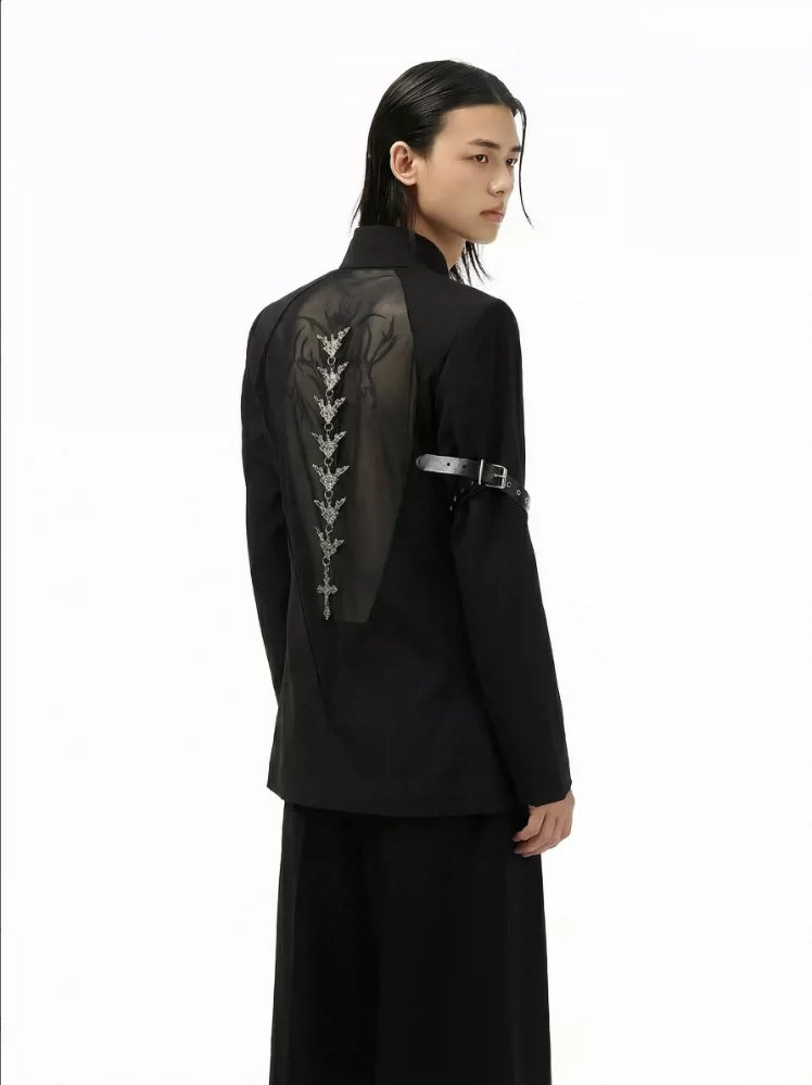 Gothic Cyber-Sigilism Back-Mesh Buckled Blazer