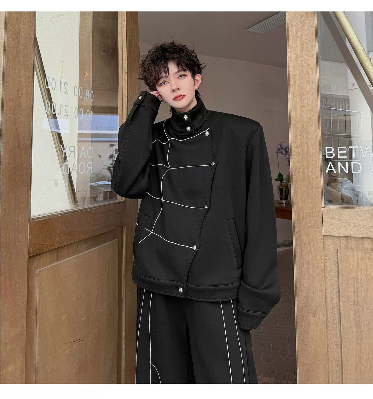 Industrial Hussar-Style Snap-Button High-Neck Jacket
