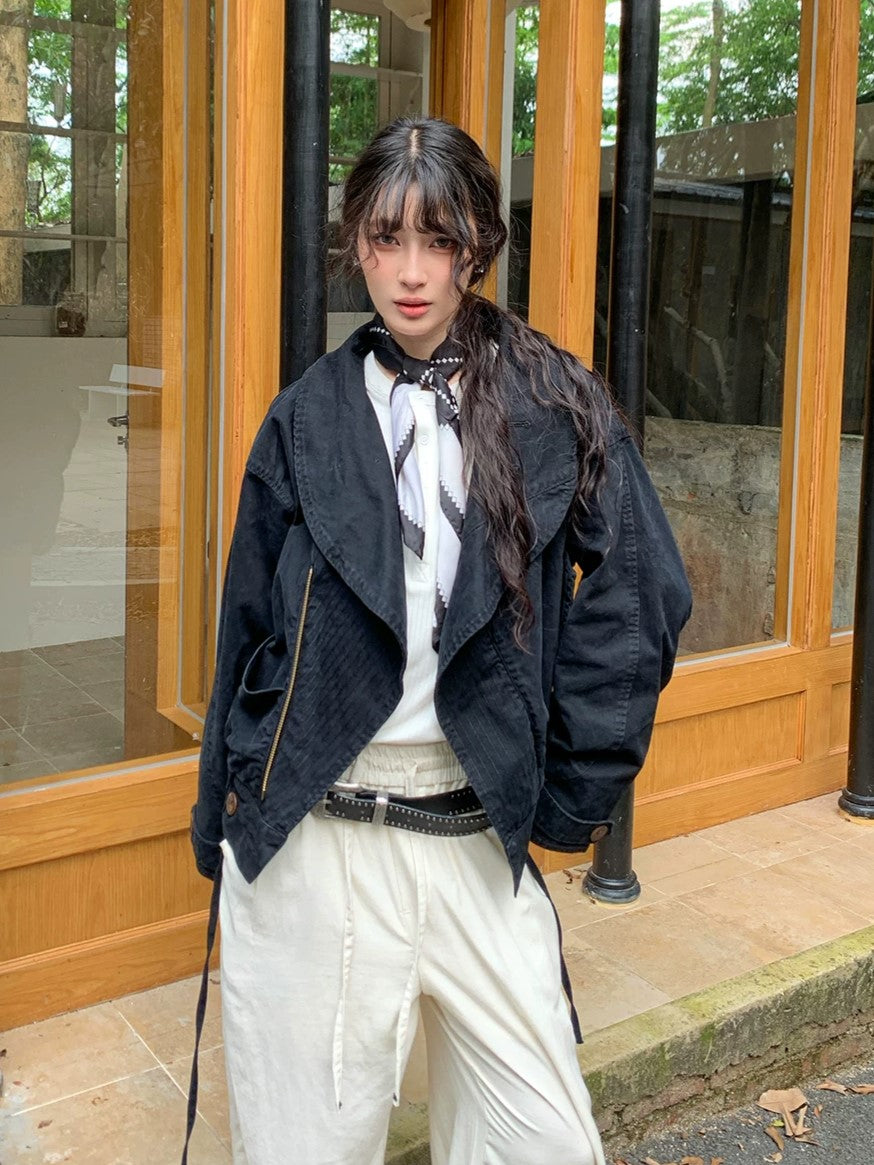 Darkwear Shawl-Collar Asymmetric Flight Jacket