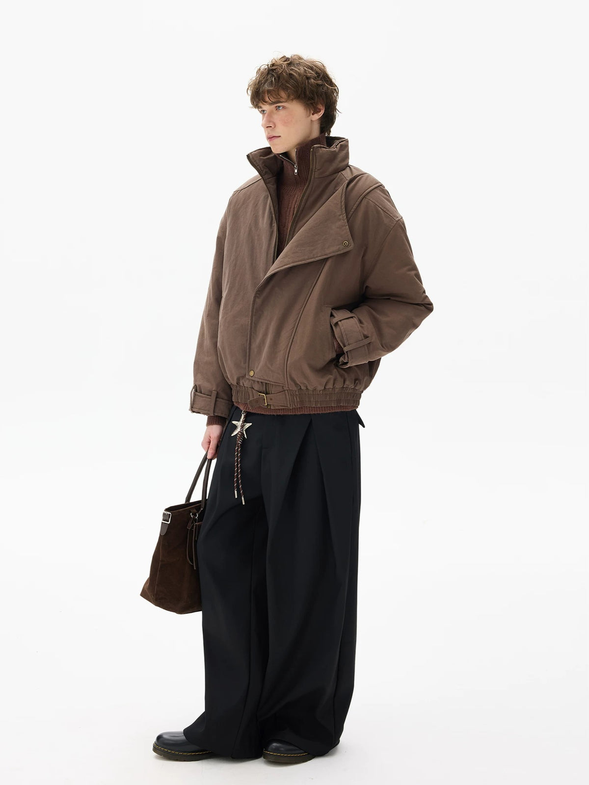 High-Collar Buckled Hem Fencing Jacket