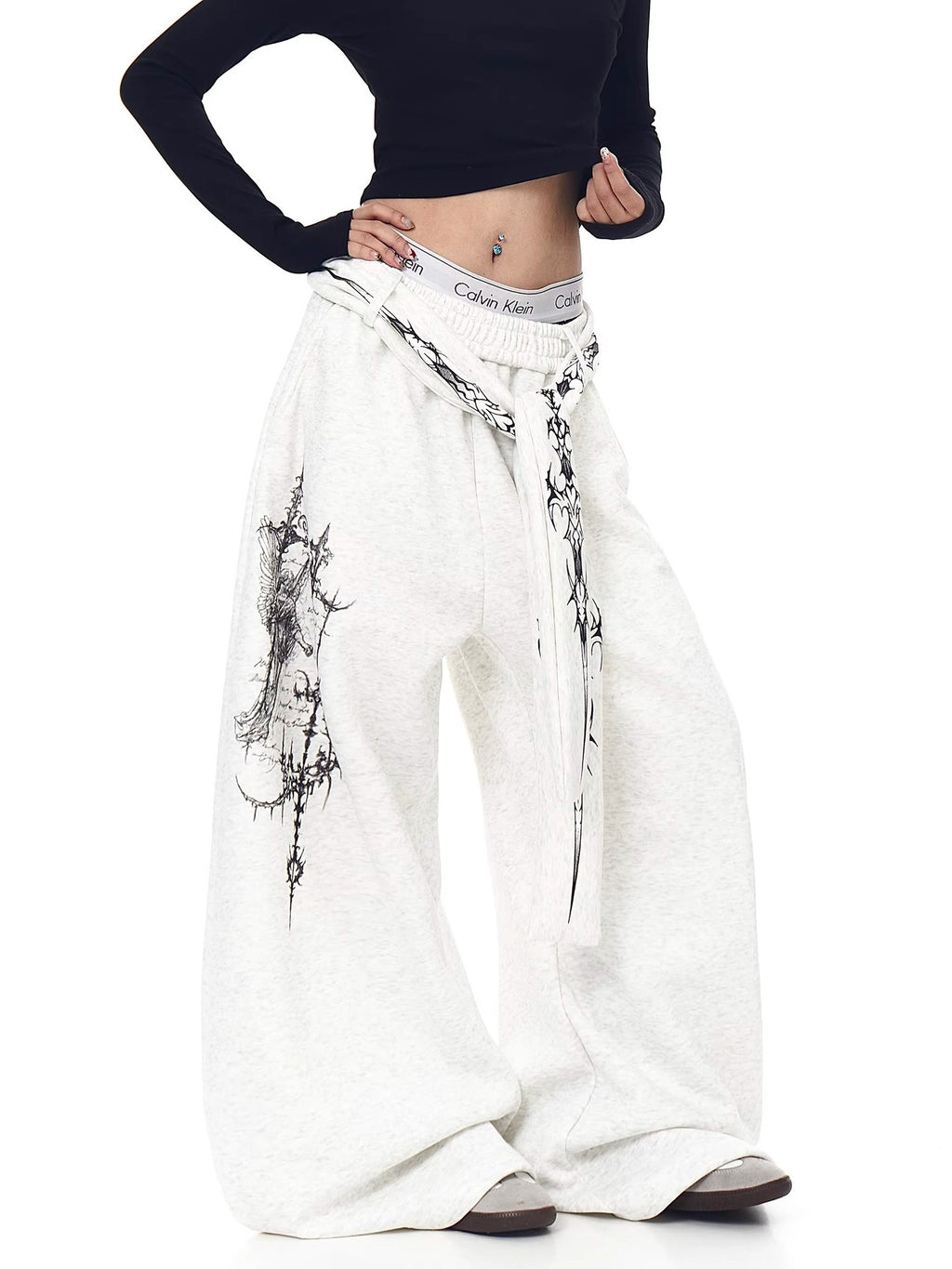 Cyber-Sigilism Graphic Ribbon Wide-Leg Sweatpants