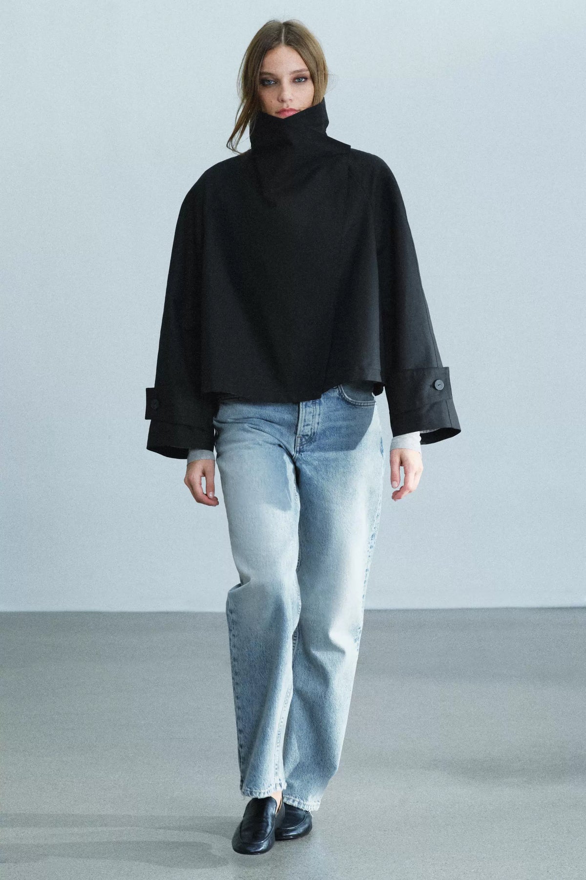 Cropped Asymmetric High-Neck Trench Jacket