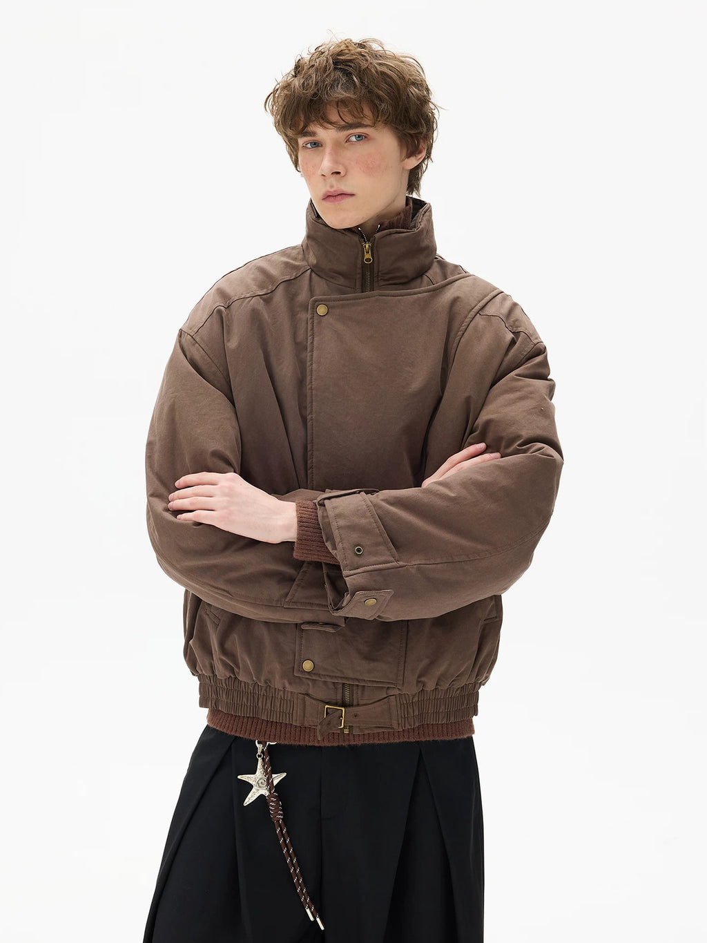 High-Collar Buckled Hem Fencing Jacket