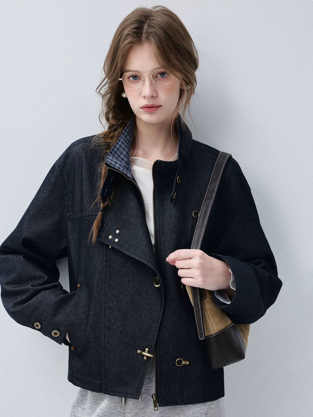Structured Industrial Clasp-Closure Denim Jacket