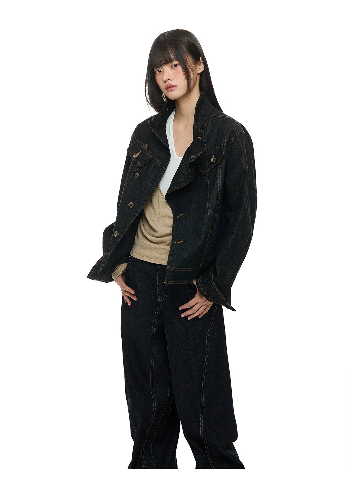 Diagonal Button Denim Jacket