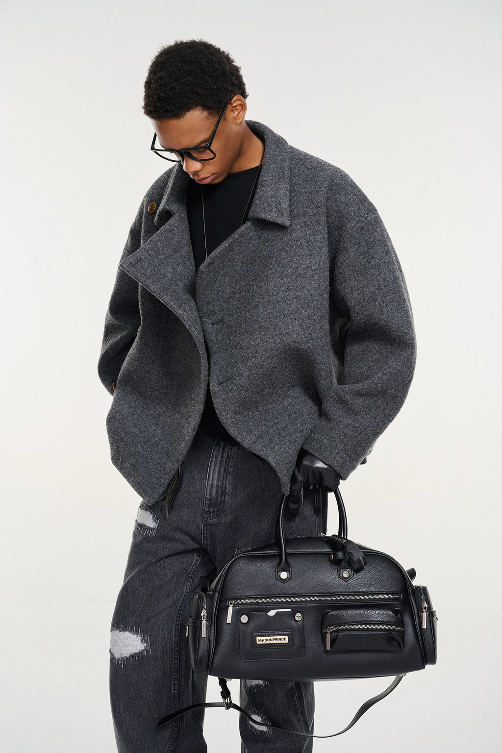 Short Wool-Blend Asymmetric Buttoned Coat
