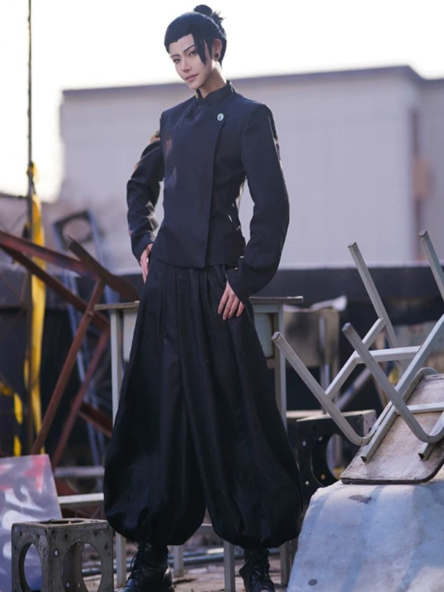 Asymmetric Single-Button Stand-Collar Jacket