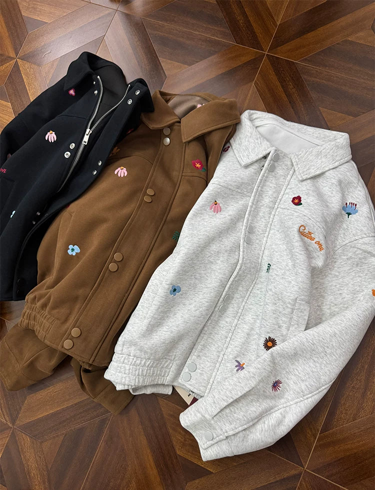 Micro Floral Embroidered Canvas Workwear Jacket