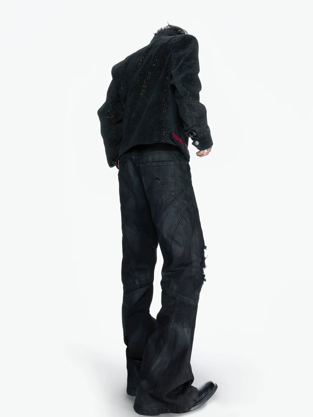 Gothic Crimson-Accented Textured Zip-Up Jacket
