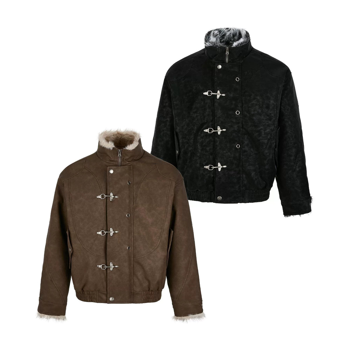 Fireman Clip Fur-Lined Suede Utility Bomber Jacket