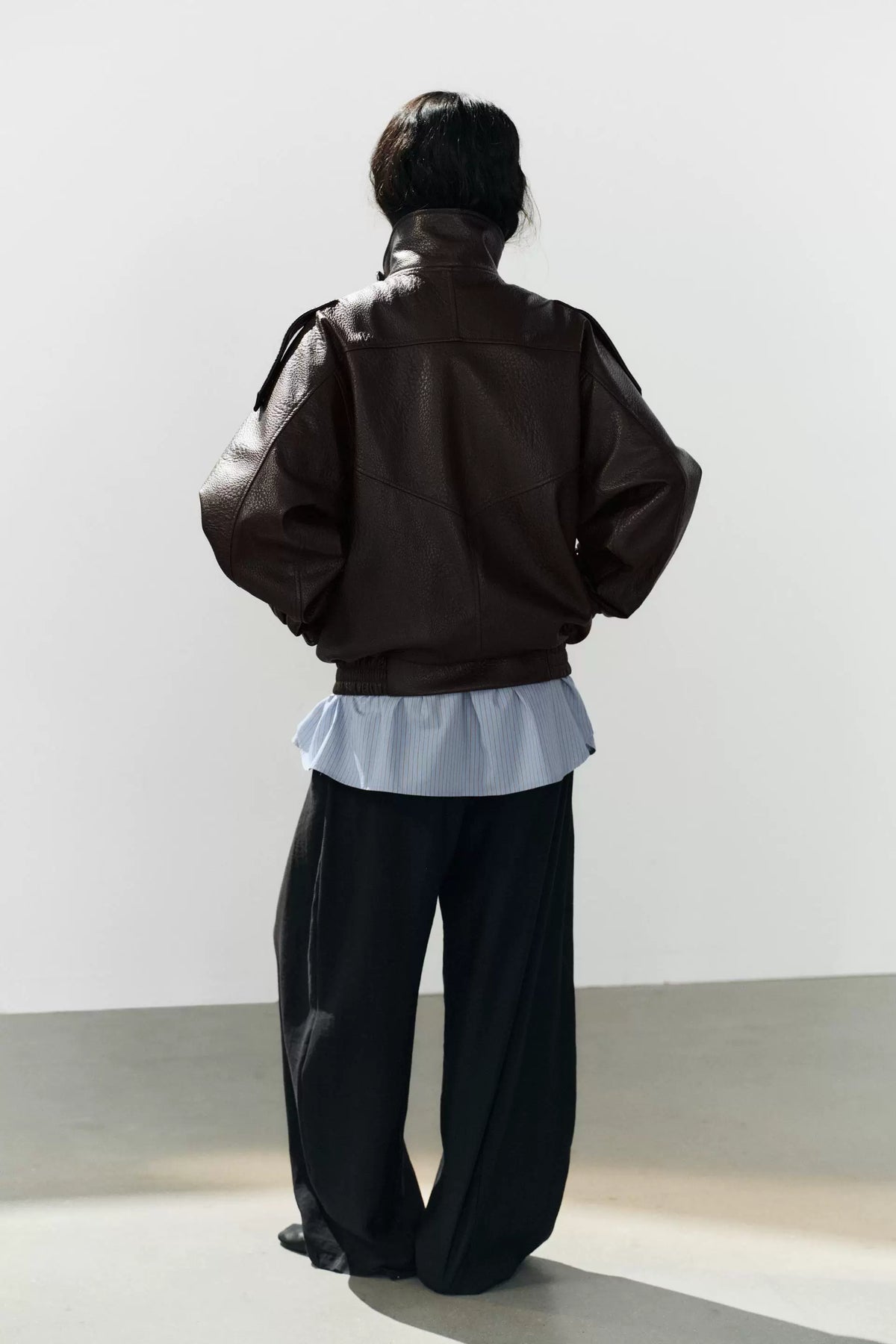 Asymmetric Snap-Up Leather Fencing Jacket