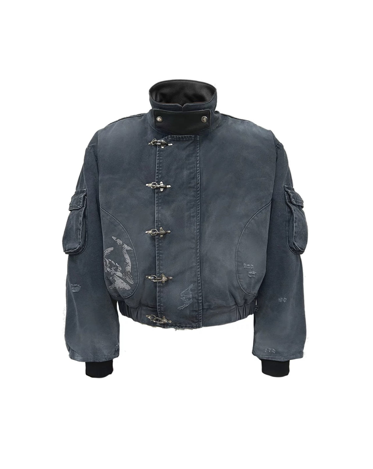 Washed Canvas Fireman Clip Bomber Jacket