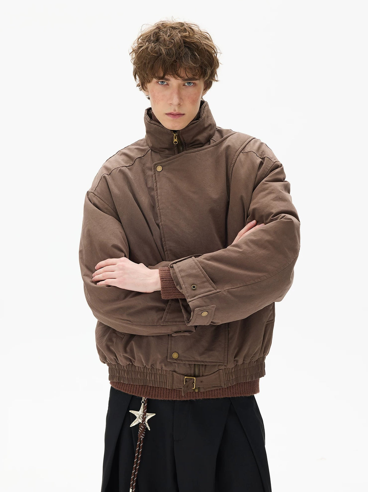 High-Collar Buckled Hem Fencing Jacket