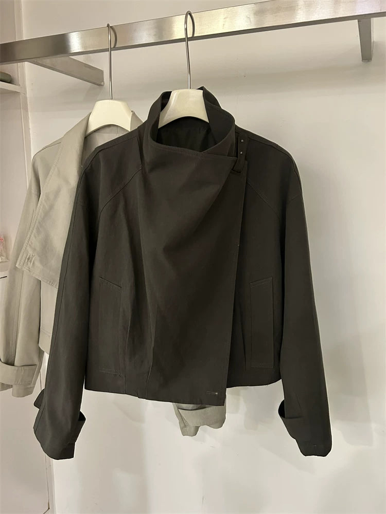 Avant-Garde Asymmetric Crossover Short Trench Coat