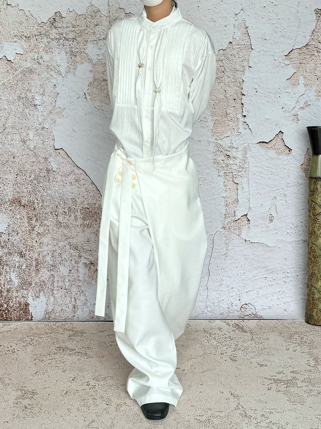 Crossover Flap Side-Tie Wide-Leg Pants
