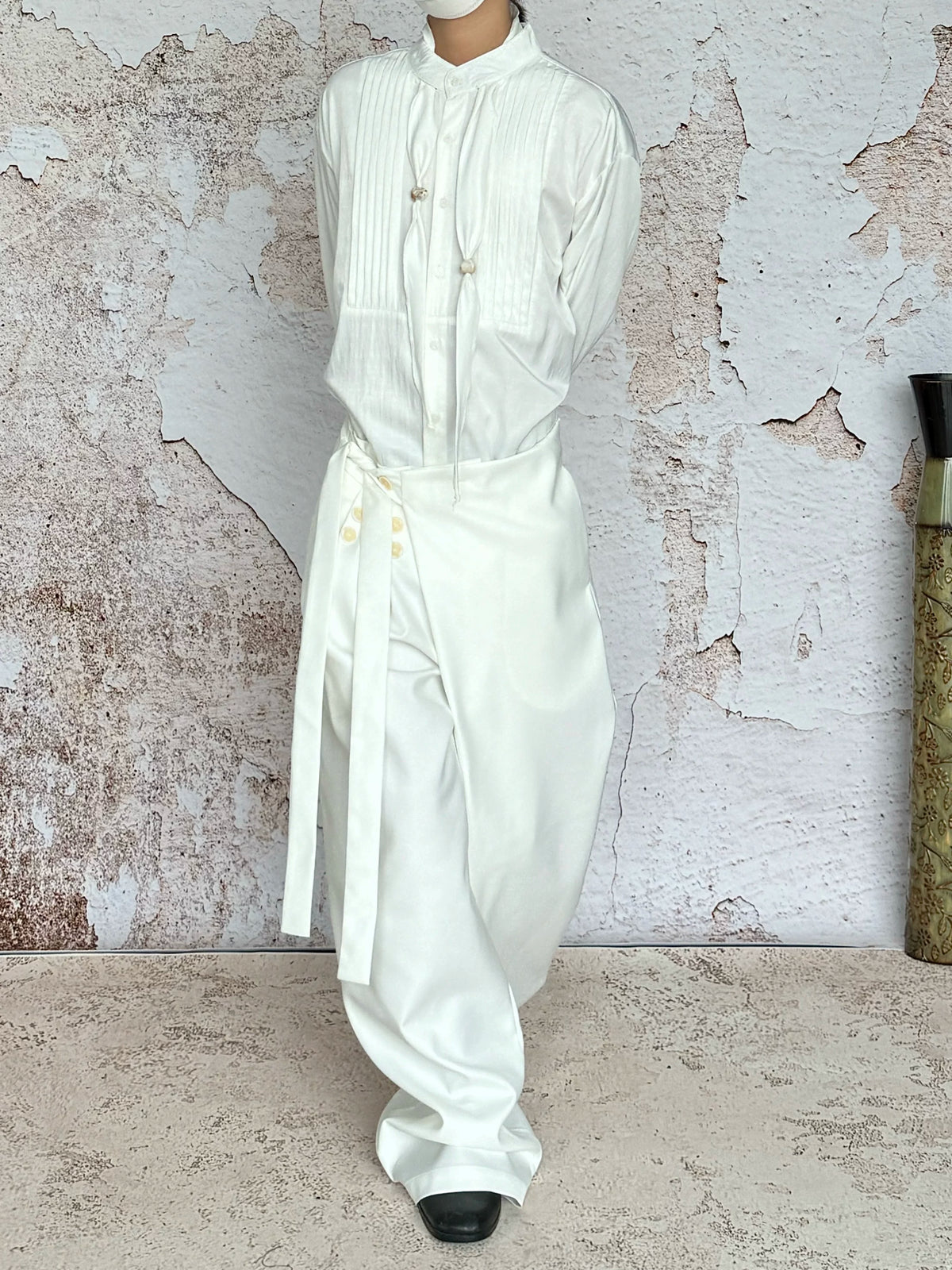 Crossover Flap Side-Tie Wide-Leg Pants