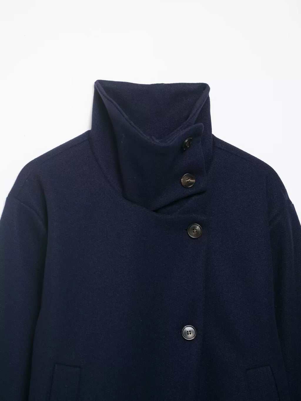High Neck Asymmetric Wool Jacket