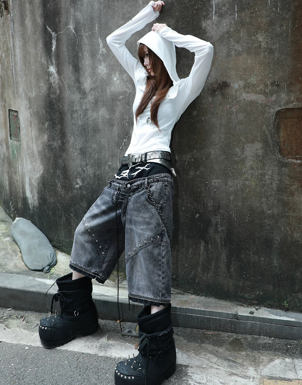 Detachable Zip-Off Cyber-Sigilism Lace-Up Jeans