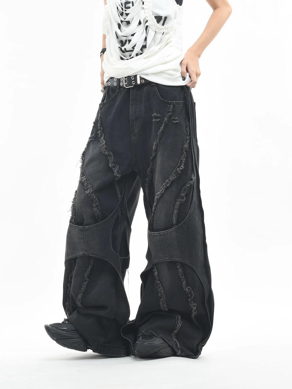Industrial Layered Destroyed Baggy Denim Pants