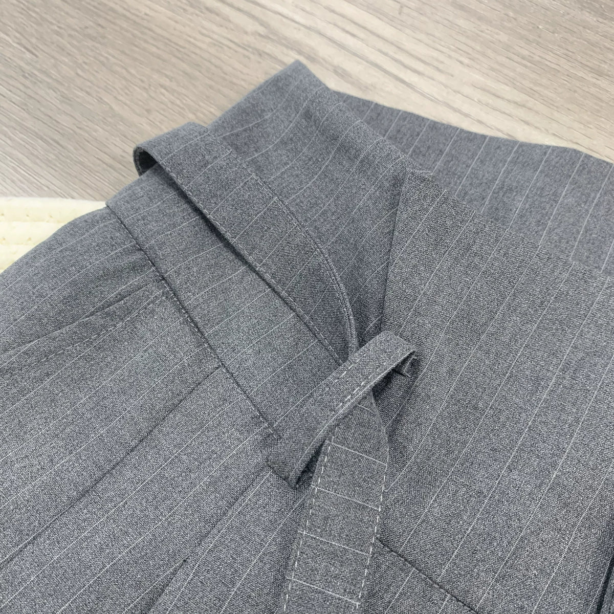Embroidered Fold-Over Lapel Pinstripe Wide-Leg Trousers