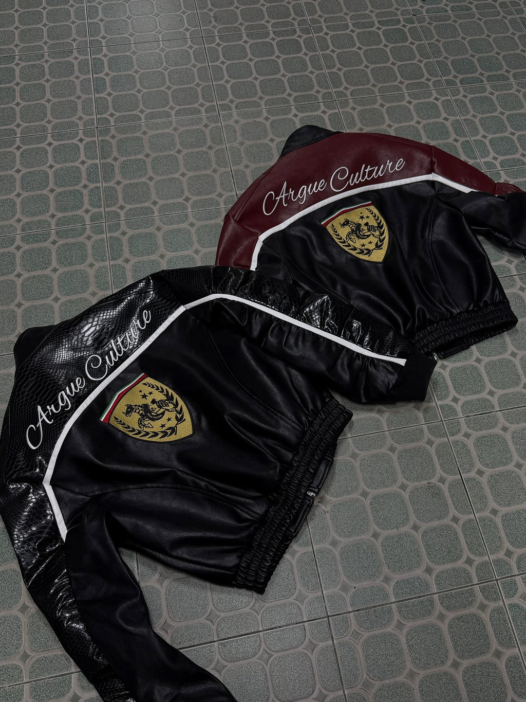 Crest Panel Leather Racing Jacket