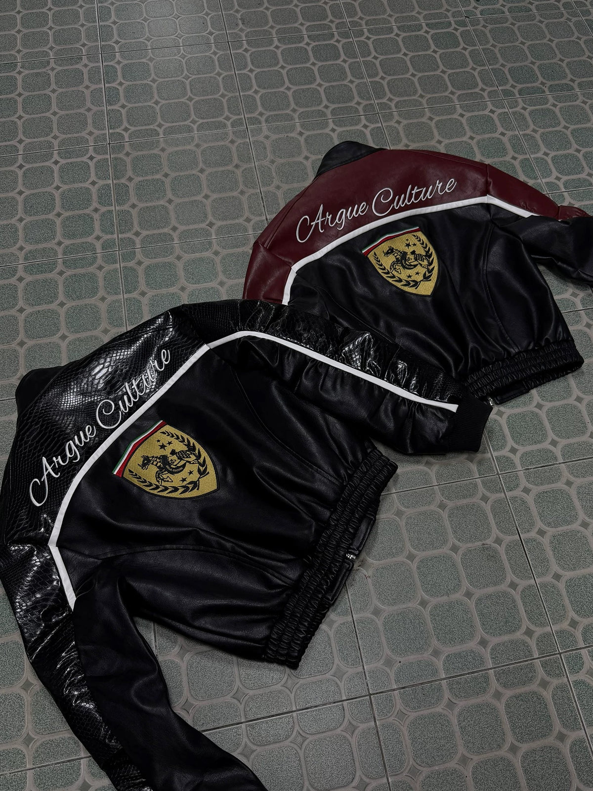 Crest Panel Leather Racing Jacket