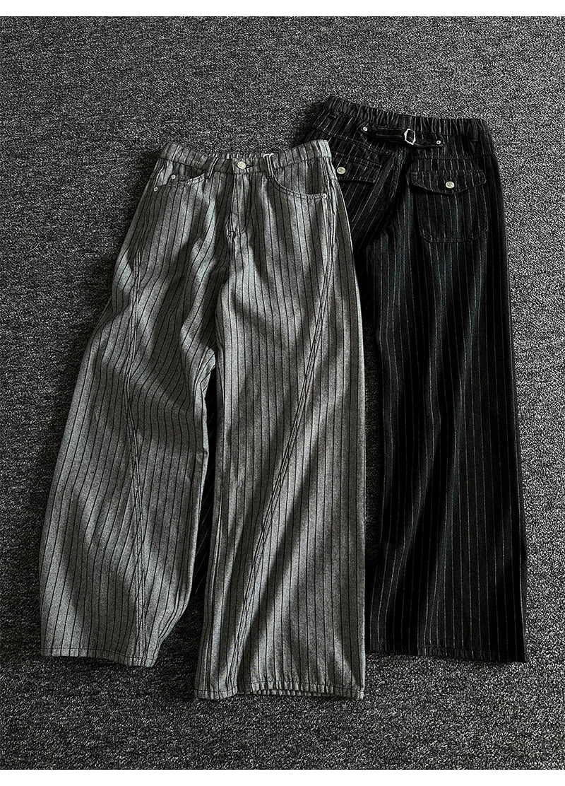 Avant-Garde Spiral Seam Pinstripe Baggy Pants