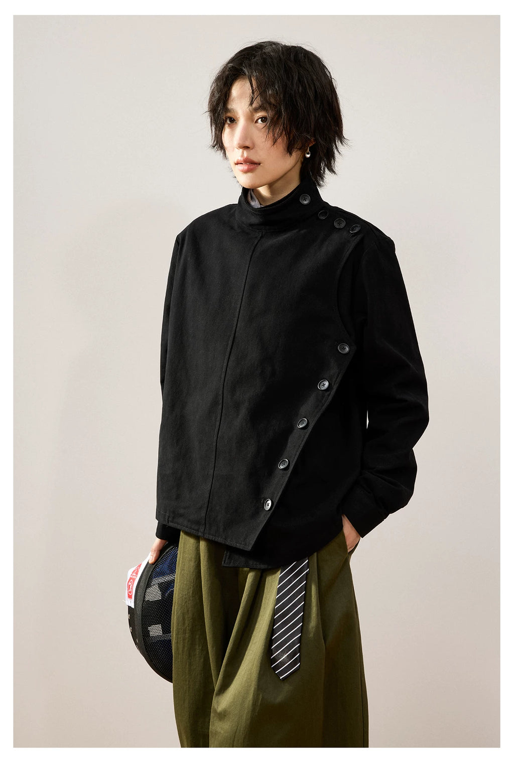 Asymmetric Side-Buttoning Fencing Jacket