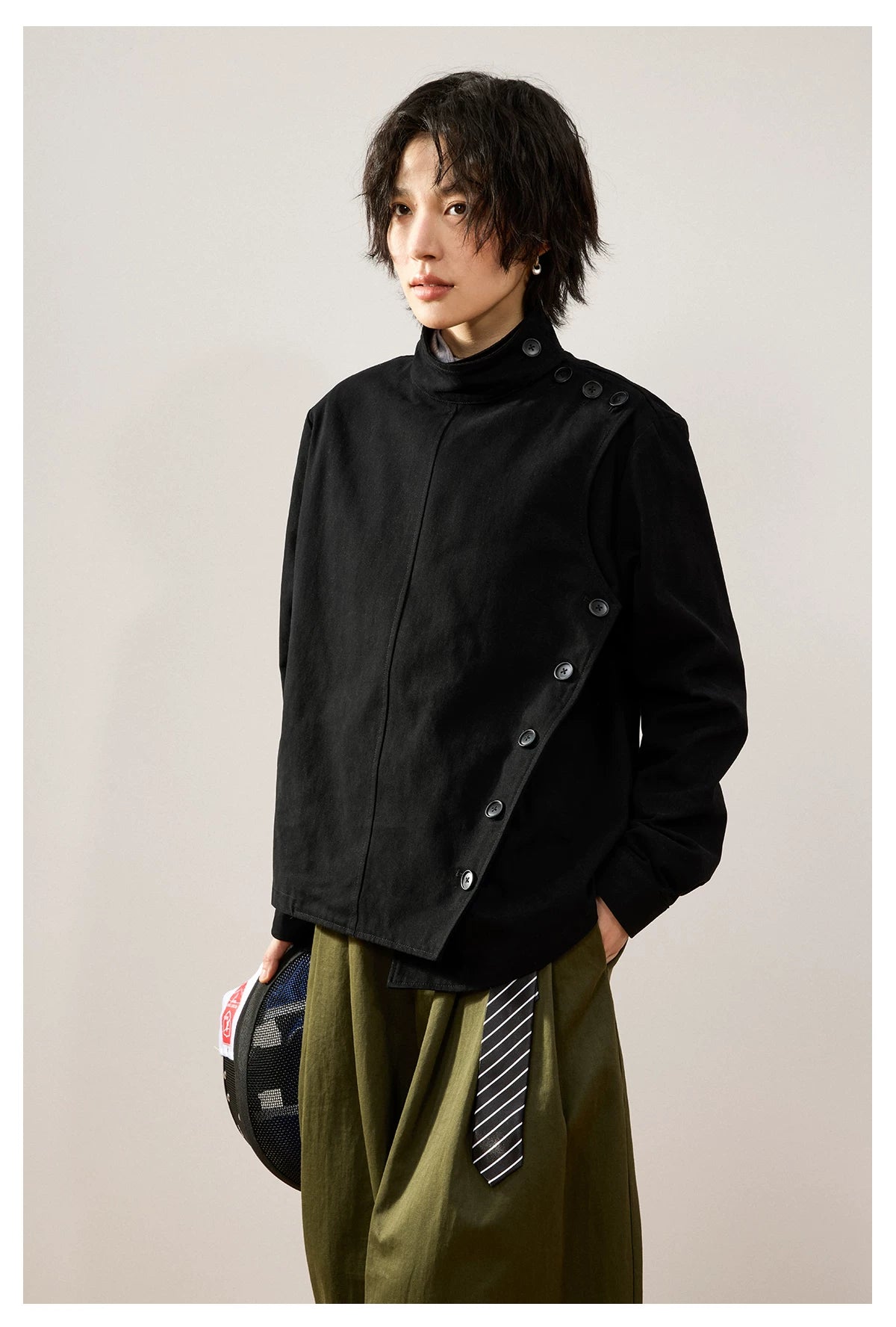 Asymmetric Side-Buttoning Fencing Jacket