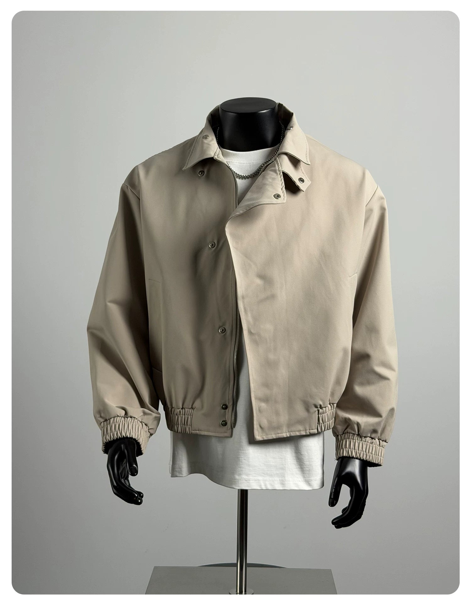 Asymmetric Snap-Button High-Neck Jacket