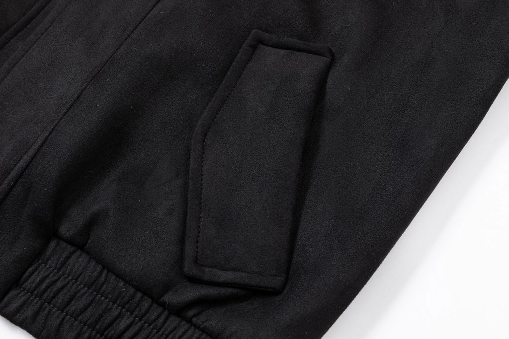 Suede Gothic Cross Patch Bomber Jacket