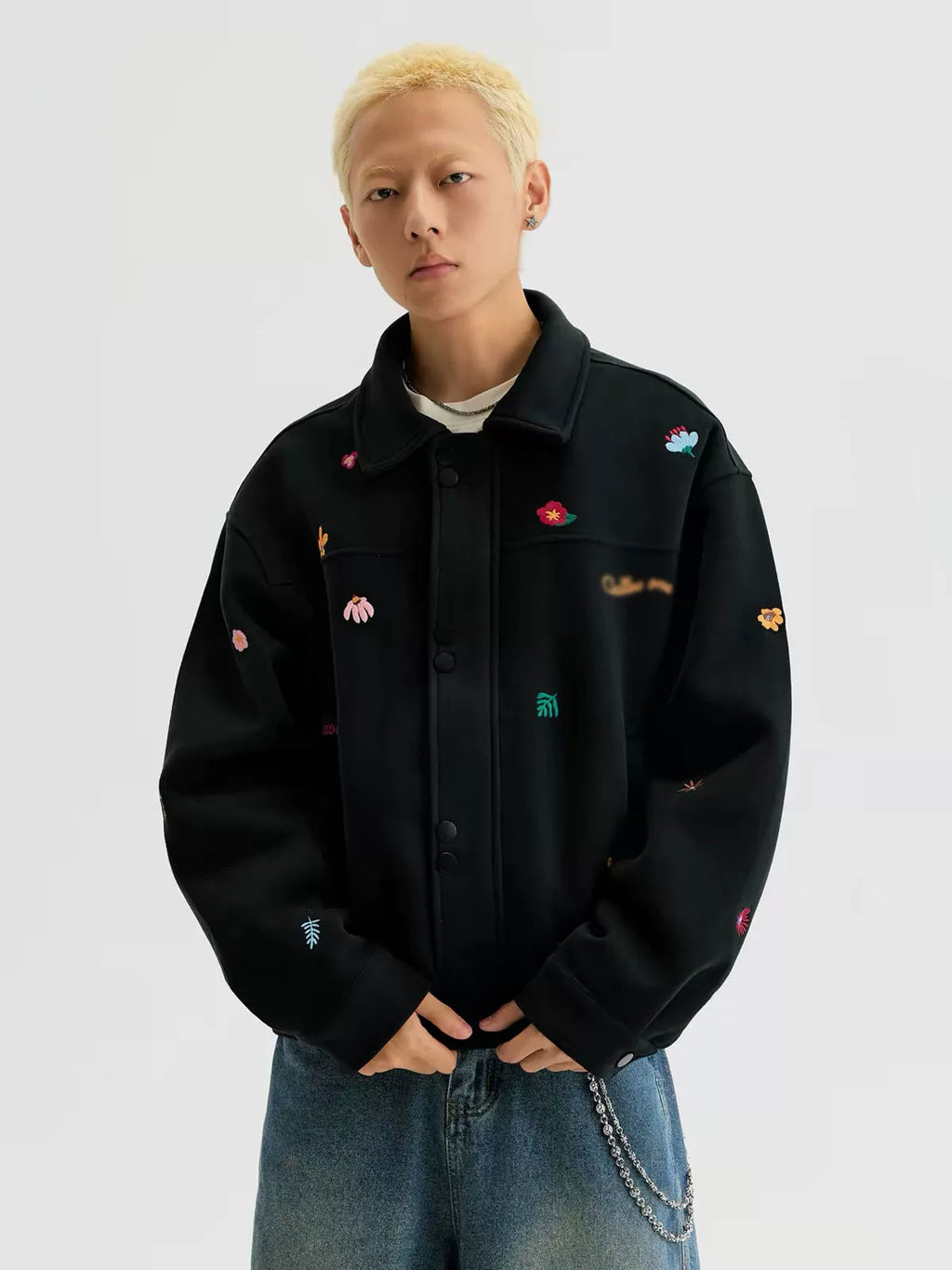 Micro Floral Embroidered Canvas Workwear Jacket
