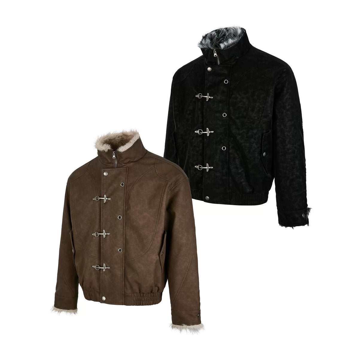 Fireman Clip Fur-Lined Suede Utility Bomber Jacket